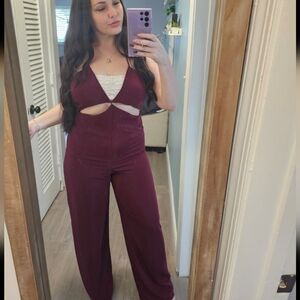 L'ATISTE Burgundy Jumpsuit with Sleek Fit and Stretch Fabric
